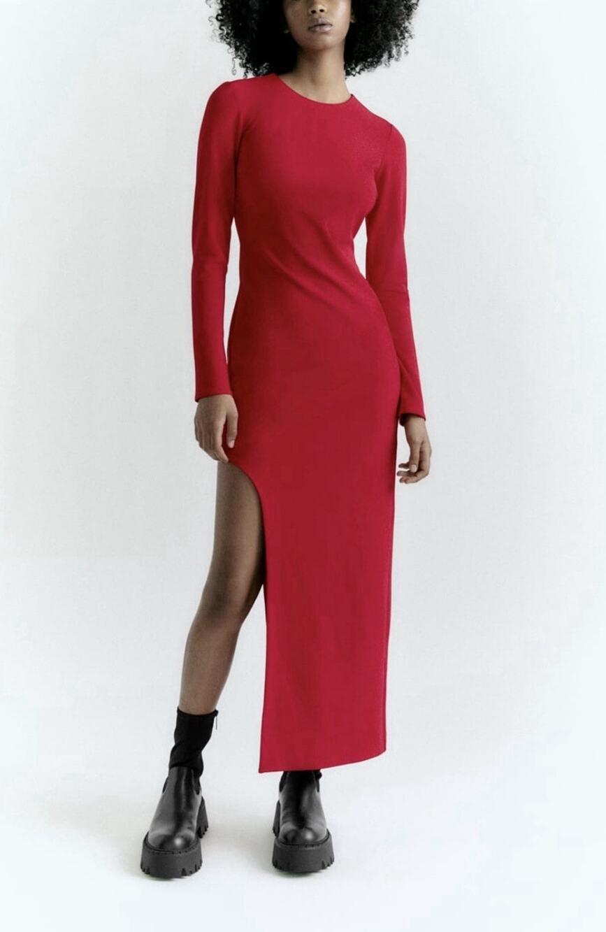 ZARA NWT Asymmetric Midi Dress - Size Small - Red